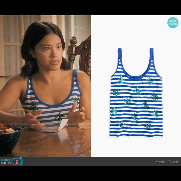 J. Crew Striped Sequin Leaf Tank Top Blue/White Size Small NWOT - Picture 7 of 8